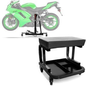 Set: Zentralständer Kawasaki ZX-6R 03-06 Motorradheber Power-Evo + Werkstatthocker mit Rollen WS3 Werkstattstuhl schwarz_1