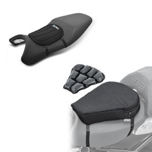 Sett: luftpute Air M komfort setepute i svart + gel setepute neopren S gel pute setetrekk i svart