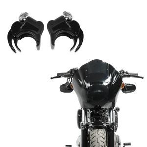 Sett: lampemaske MG8 egnet for Dyna Street Bob 06-17 lampebekledning Craftride + frontruteklips 49 mm egnet for - 05-20 frontruter svart