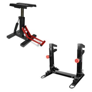 Sett: Hydraulisk motocrossstativ Enduro løftestativ Cross-Lift-Pro + Motocross-Enduro transportstativ Safe-Lock egnet for tilhengere, varebiler