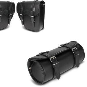 Set: Satteltaschen Texas je 10Ltr Paar rechts und links in schwarz + Werkzeugrolle Kansas 3Ltr Custom Werkzeugtasche in schwarz_1