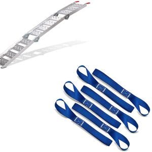 Set: Auffahrrampe bis 270 kg Alu-III dreifach klappbar + Zurrschlaufen für Spanngurte, 6er Mega Pack Blau_1