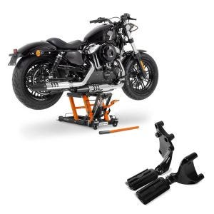 Set: Hebebühne Mid-Lift L Motorradheber für Harley und Chopper bis 680kg + Sozius Fussrasten Set für Harley Sportster Forty-Eight 48 14-20_1
