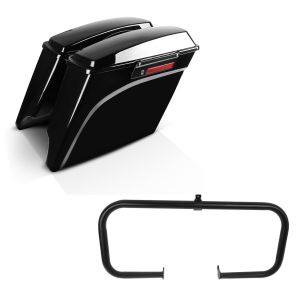 Set: Seitenkoffer Set Harley Touring 94-13 Stretched 35Ltr Black Latch + Sturzbügel für Harley Street Glide 09-20 TR2 schwarz_1