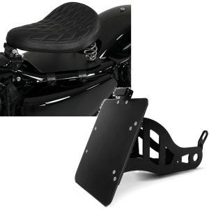 Set: Solo Federsattel mit Grundplatte SG11 schwarz + Seitlicher Kennzeichenhalter für Yamaha XV 535/ 1100 Virago schwarz_1