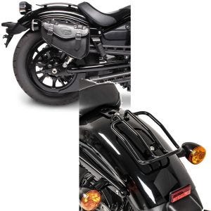 Set: Satteltasche rechts Arizona 3Ltr Seitentasche für Chopper schwarz + Gepäckträger für Harley Sportster 04-20 Solo Rack schwarz_1
