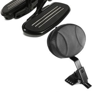 Set: Sozius Trittbretter Harley Touring 93-21 CF2 mit Halter schwarz + Fahrer Rückenlehne Round für Harley Touring Modelle 1997-2021_1