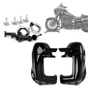Set: Beinschild für Harley Touring Modeelle 1983-2013 belüftet schwarz + Schnellverschluss für Beinschild für Harley Touring 1983-2013_1