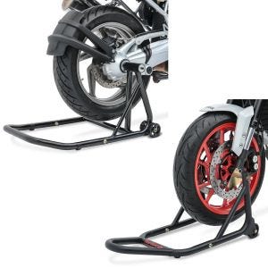 Sett: Enarmsstativ egnet for BMW R NineT 14-23 reparasjonsstativ Single-Classic svart + reparasjonsstativ forhjul Evo-V med V-fester, matt fjæring