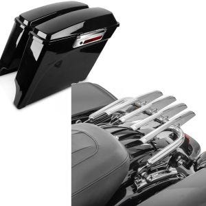 Sett: Sideveske sett egnet for Harley Davidson Touring 94-13 Craftride Stretched 35Ltr i svart + bagasjehylle egnet for Harley Davidson Electra Glide, Street Glide, Road King 09-23 Craftride