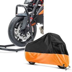 Set: Montageständer für KTM 1290 Super Duke / R 17-19 Lenkkopfständer V4 + Abdeckplane KTM 1290 Super Duke GT / R - 150 EXC / SX XL in -orange_1
