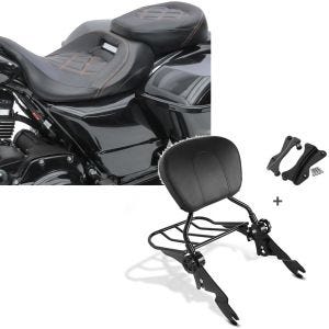Set: Sitzbank für Harley Touring 09-21 Komfortsitzbank RH3 schwarz-orange + Sissybar für Harley Road Glide Special 15-21 mit Gepäckträger_1
