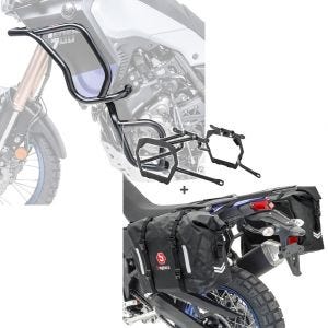 Sett: Crash bar sett egnet for Yamaha Tenere 700 19-24 topp og bunn crash bar + salveske sett WP8 egnet for Yamaha Tenere 700 19-24 med taskeholder