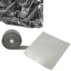 Set: Hitzeschutzband Auspuffband schwarz 10m + Hitzeschutzfolie selbstklebend fürs Hitzeschutz 50x25cm_1