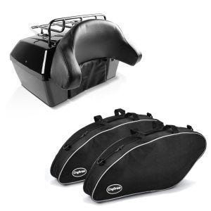 Sett: Motorsykkel toppkoffert med bagasjegrill Craftride Missouri 43Ltr for chopper låsbar svart + koffert innervesker egnet for Harley Davidson Sport Glide 18-24 Crafride koffertposer