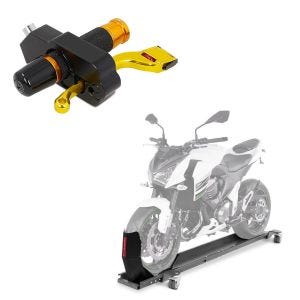 Set: Rangierschiene mit Wippe Smart Mover bis 450 kg in grau + Bremshebelschloss 22 mm Lenker Griffschloss 9x4 cm BS-Motoparts Alu_1