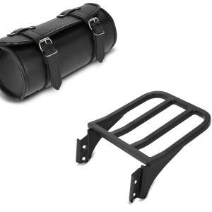 Set: Werkzeugrolle Kansas 3Ltr Custom Werkzeugtasche in schwarz + Gepäckträger für Harley- Sportster, Dyna, Softail schwarz_1