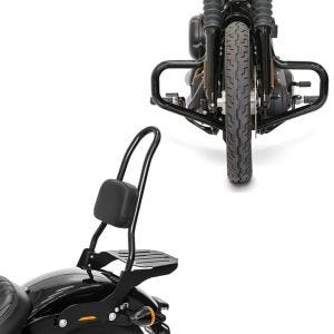 Sett: Sissy bar egnet for Harley Davidson Softail Street Bob 18-24 Craftride Fast Rider-L inkl. bagasjeholder svart + crash bar Bart egnet for Harley Davidson Softail Street Bob / Standard 18-24 Craftride svart.