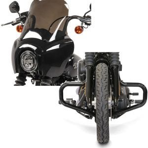 Set: Lampenmaske MG5 für Harley Softail Street Bob 18-20 Lampen Verkleidung + Sturzbügel Mustache für Harley Softail Street Bob / Low Rider 18-21_1