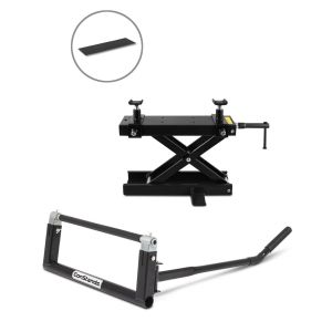 Set: Hebebühne Mini-Lift Scherenheber inkl. Gummimatte bis 500kg in schwarz + Chopper Motorradzentralheber. Custom Bike-Heber schwarz_1