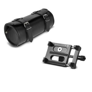 Set: Werkzeugrolle Kansas 3Ltr Custom Werkzeugtasche in schwarz + Smartphonehalter SH3 für Lenker Handyhalter Aluminium Halterung_1