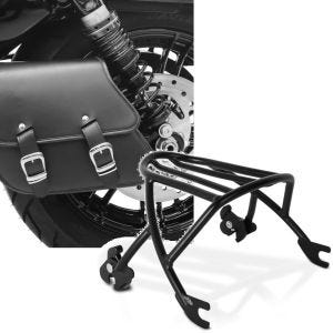 Sett: swingarm bag + holder egnet for Harley Davidson Sportster Forty-Eight 48 10-20 Craftride + Bagasjehylle Solo Rack Avtakbar egnet for Harley Davidson Sportster 04-20 svart Craftride