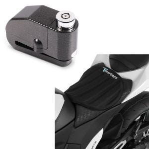 Set: Gel Sitzkissen Neopren L Gelkissen Sitzauflage in schwarz + Bremsscheibenschloss Alarm 120dB BS-Motoparts Diebstahlschutz schwarz_1
