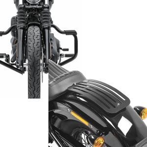 Sett: Crash bar Bart egnet for Harley Davidson Softail Standard 20-24 svart 32mm Craftride + Bagasjehylle egnet for Harley Davidson Softail Standard 20-24 Solo Rack L1 bagasjehylle Craftride