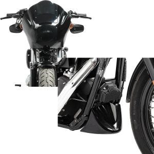 Sett: lampemaske MG8 egnet for Dyna Street Bob 06-17 lampebekledning + frontspoiler egnet for Dyna-modeller 06-17