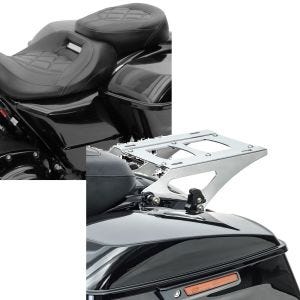 Set: Sitzbank RH3 für Harley Touring 09-21 Komfortsitzbank in schwarz + Gepäckträger TP Abnehmbar für Harley Touring Modelle 14-21 chrom_1