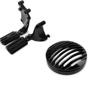 Set: Sozius Fussrasten Set für Harley Sportster Forty-Eight 48 14-20 + Scheinwerfer Grill Harley Sportster Forty-Eight 48 10-20 schwarz_1