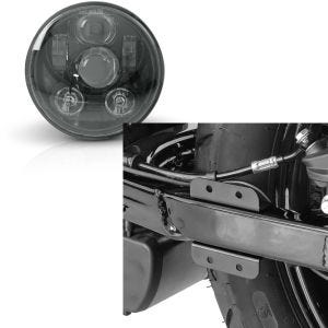 Set: LED Scheinwerfer 5,75 Zoll für Harley Hauptscheinwerfer schwarz + Satteltaschenhalter Schwinge für Harley Sportster Forty-Eight 10-20_1