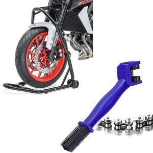 Set: Lenkkopfständer Classic 5 PIN Lenkkopf Montageständer schwarz + Reinigungsbürste Motorradkette blau_1
