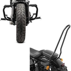 Set: Sturzbügel Harley Sportster 04-20 Mustache in schwarz + Sissybar für Harley Davidson Sportster 04-20 Tampa_1