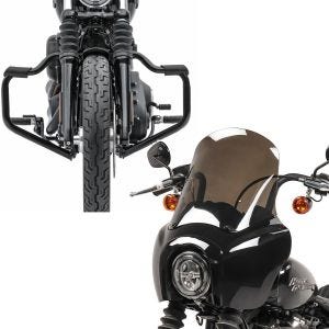 Set: Sturzbügel Mustache für Harley Softail Street Bob 18-20 schwarz 32mm + Lampenmaske MG5 für Harley Softail Street Bob 18-20 Lampen Verkleidung_1