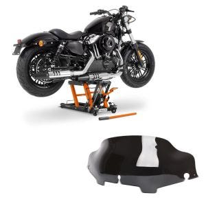 Set: Hebebühne Mid-Lift L Motorradheber für Harley und Chopper bis 680kg + Windschild Wave 6" für Harley- Electra-Street Glide 96-13 dunkel_1