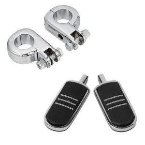 Set: Fussrasten-Halter HF1 für Sturzbügel 32mm chrom + Fußrasten Fahrer-Sozius ST für Harley Universal 1984-2020 chrom_1