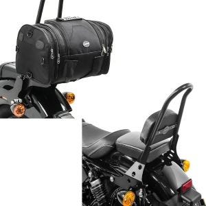 Sett: Sissy bar avtakbar CSM passer for Harley Davidson Sportster 04-20 svart matt Craftride + motorsykkel hale bag Craftride RB1 bagasjerull 24-30L for chopper cruiser og custom sykler svart