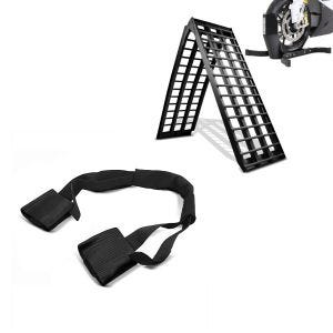 Set: Auffahrrampe Alu BP5 + Motorradwippe Easy Plus klappbar max. 680kg + Lenker Fixiergurt Lenker-Spanngurt schwarz_1