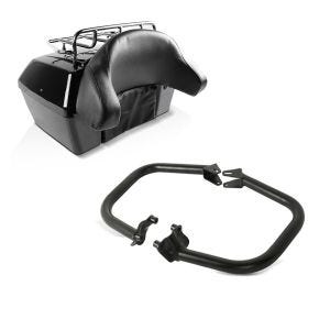 Sett: Motorsykkel toppkoffert med bagasjegrill Craftride Missouri 43Ltr for chopper låsbar svart + crashbar egnet for Harley Davidson Street 750/ Rod 15-20 Craftride SR1 svart