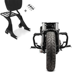 Sett: Sissy bar egnet for Harley Davidson Sportster 883 Iron 09-20 Craftride inkl. bagasjeholder og dockingsett svart + crash bar egnet for Harley Davidson Sportster 04-20 Craftride Moustache i svart.