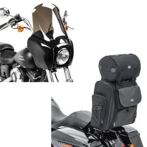 Set: Frontverkleidung für Harley Dyna Street Bob 06-17 MG5 mit Scheibe + Sissybar Tasche SXL Hecktasche mit Gepäckrolle in schwarz_1