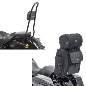 Set: Sissybar für Harley Softail Street Bob 18-20 SRL schwarz + Sissybar Tasche SXL Hecktasche mit Gepäckrolle in schwarz_1