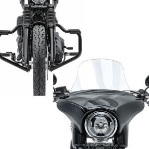 Sett: Crash bar Bart egnet for Harley Davidson Softail Sport Glide 18-24 svart 32mm Craftride + frontrute egnet for Harley Davidson Sport Glide 18-24 Craftride L frontrute klar