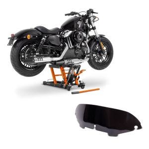 Set: Hebebühne Mid-Lift L Motorradheber für Harley und Chopper bis 680kg + Windschild 4,5" für Harley- Electra-Street Glide 96-13 schwarz_1