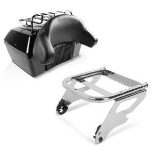 Set: Topcase Missouri 43Ltr für Chopper abschließbar schwarz + Gepäckträger TP Doppelsitz für Harley Touring Modelle 97-08 chrom_1