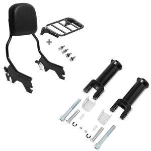 Set: Sissybar für Harley Low Rider / S 18-20 R1 mit Gepäckträger + Sozius Fussrasten-Halter für Harley Softail Low Rider S 20-21 schwarz_1
