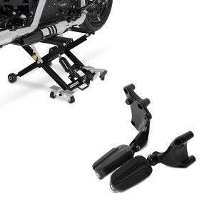 Set: Hebebühne Mid-Lift XL Motorradheber bis 500kg in schwarz + Sozius Fußrasten für Harley Sportster Forty-Eight 48 14-20 mit Halter_1