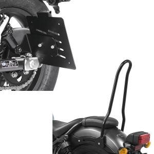 Set: Sissybar für Honda Rebel 500 17-21 Tampa schwarz + Kennzeichenhalter seitlich für Honda Rebel 500 17-21 schwarz_1