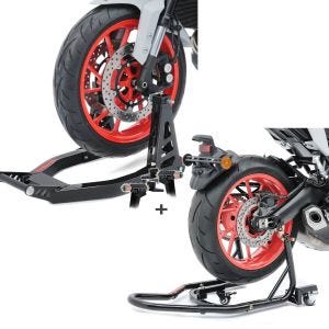 Set: Montageständer Vorderrad Superlight-V Carbon Motorradständer V + Rangierhilfe Montageständer Hinterrad Mover 2 universal schwarz_1